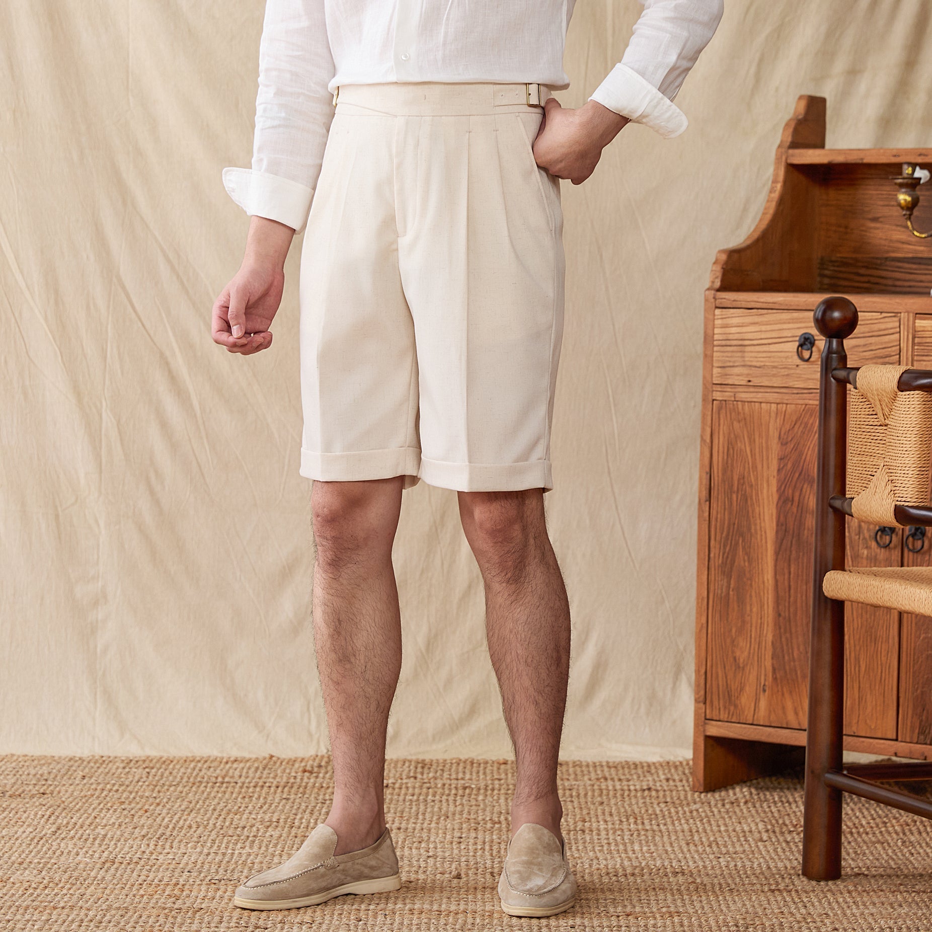 Roma Linen Blend Gurka Pleated Bermudas