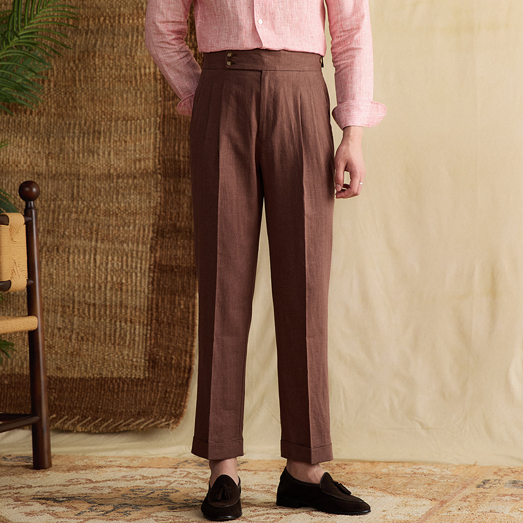 Soho Linen Double Button Pleated Trousers