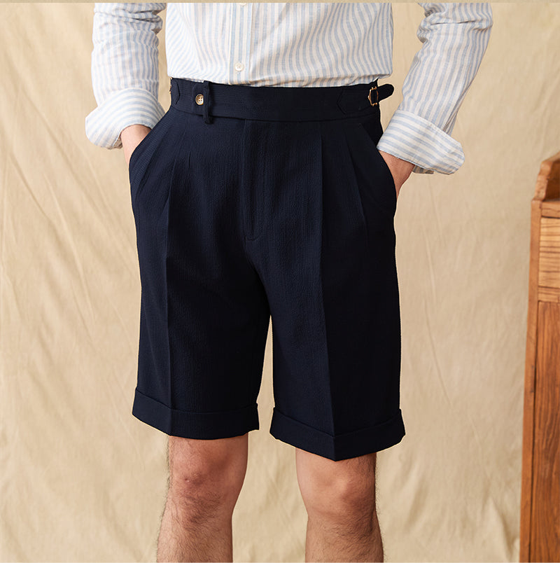 Rías Seersucker Pleated Shorts