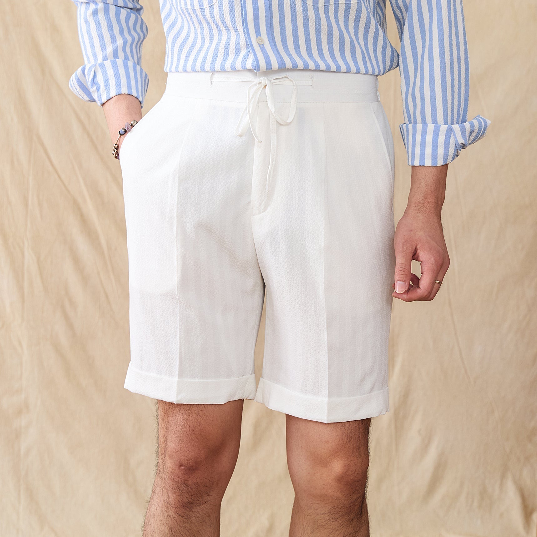 Portofino Striped Seersucker Pleated Bermudas