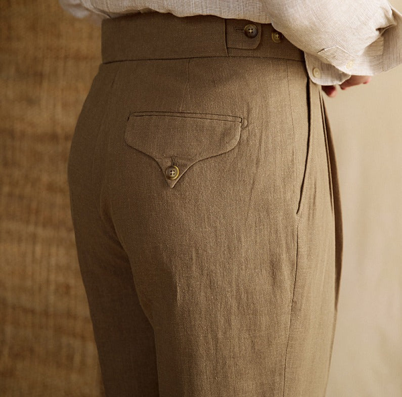 Soho Linen Double Button Pleated Trousers