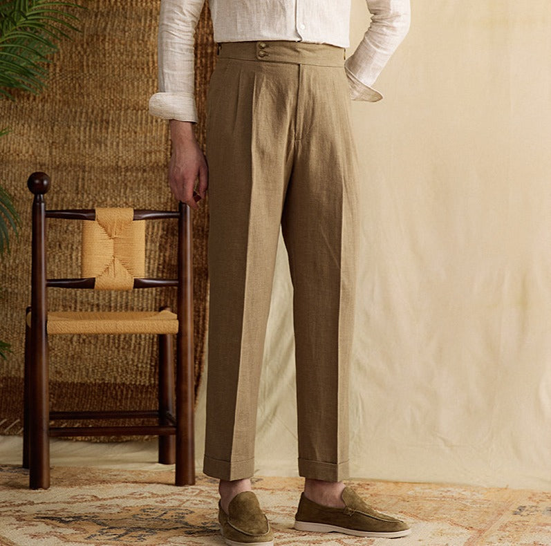 Soho Linen Double Button Pleated Trousers