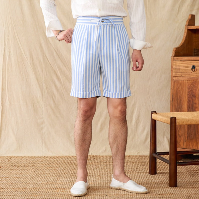 Portofino Striped Seersucker Pleated Bermudas