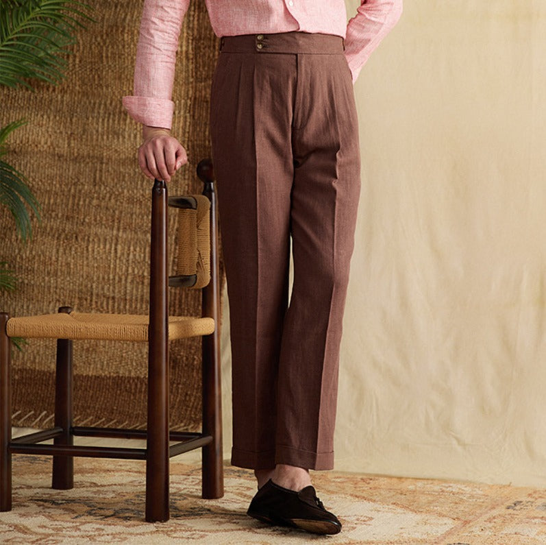 Soho Linen Double Button Pleated Trousers