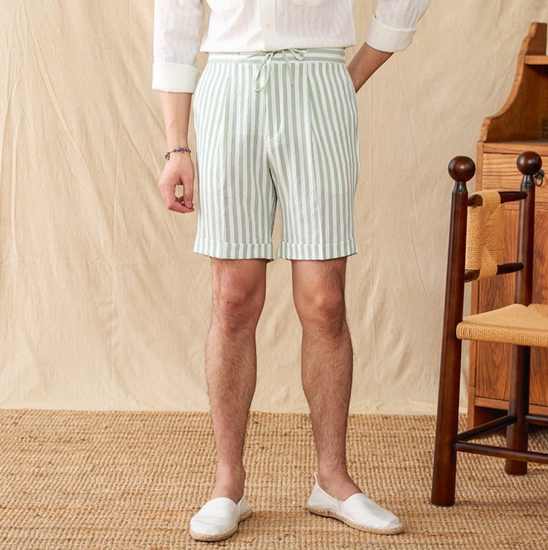 Portofino Striped Seersucker Pleated Bermudas