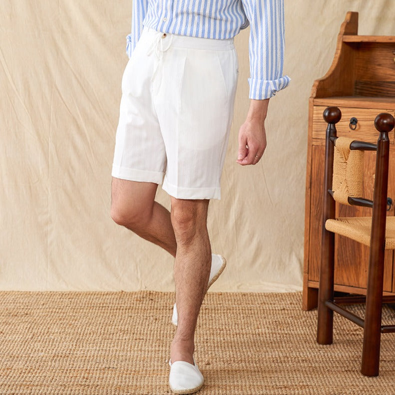 Cannes Striped Seersucker Pleated Shorts