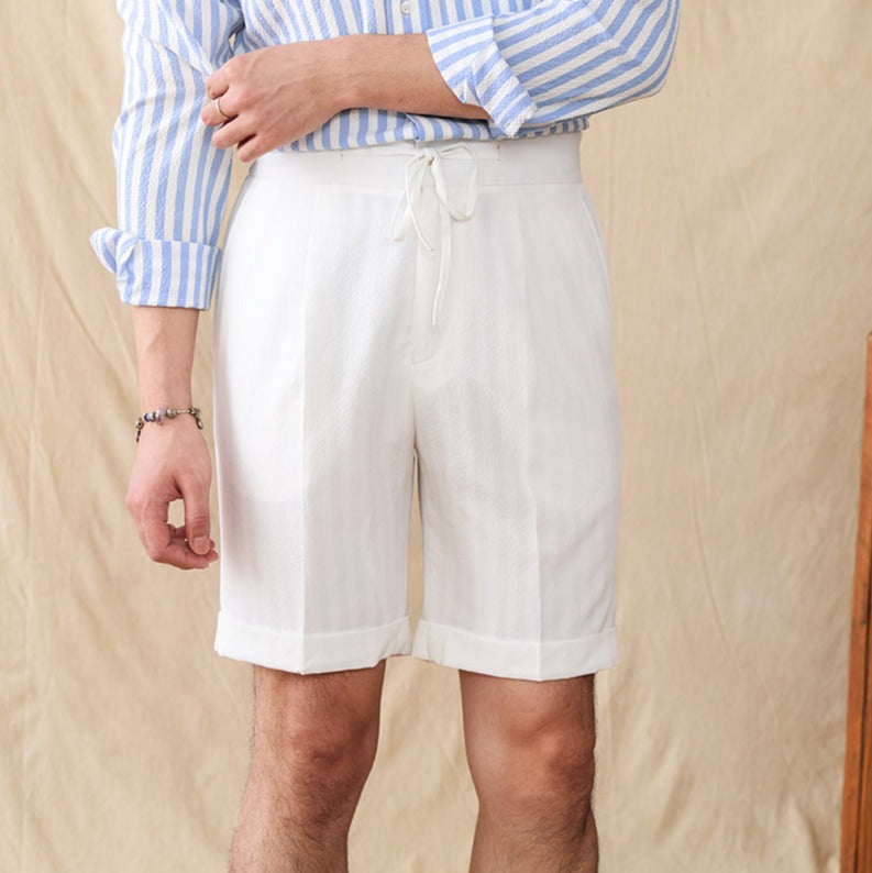 Cannes Striped Seersucker Pleated Shorts