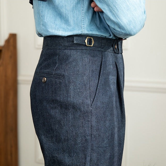 Vatican Cotton Pleated Denim Trousers