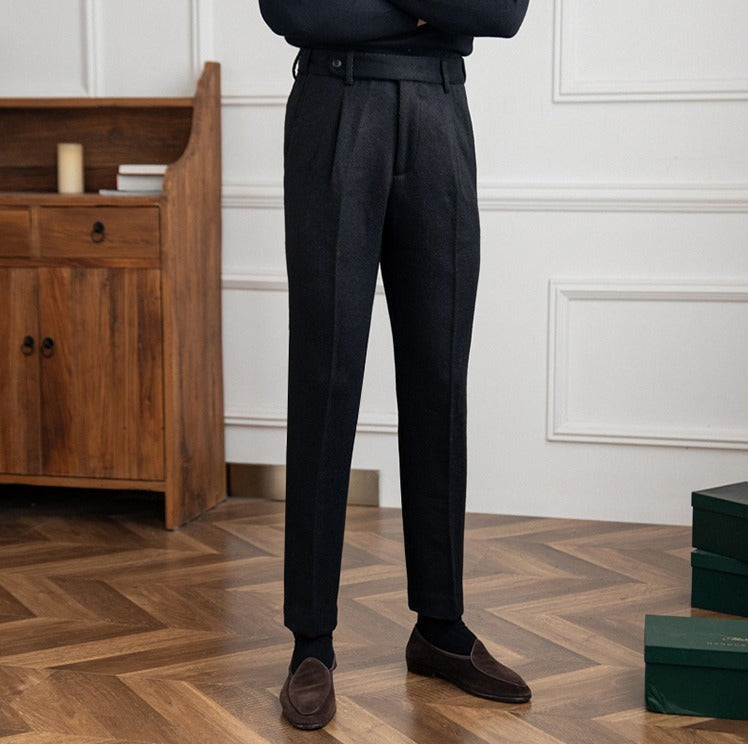 Julio Wool Blend Herringbone Trousers - Black