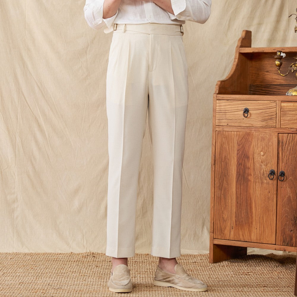 St. Maxime Linen Blend Double Pleated Straight Fit Trousers