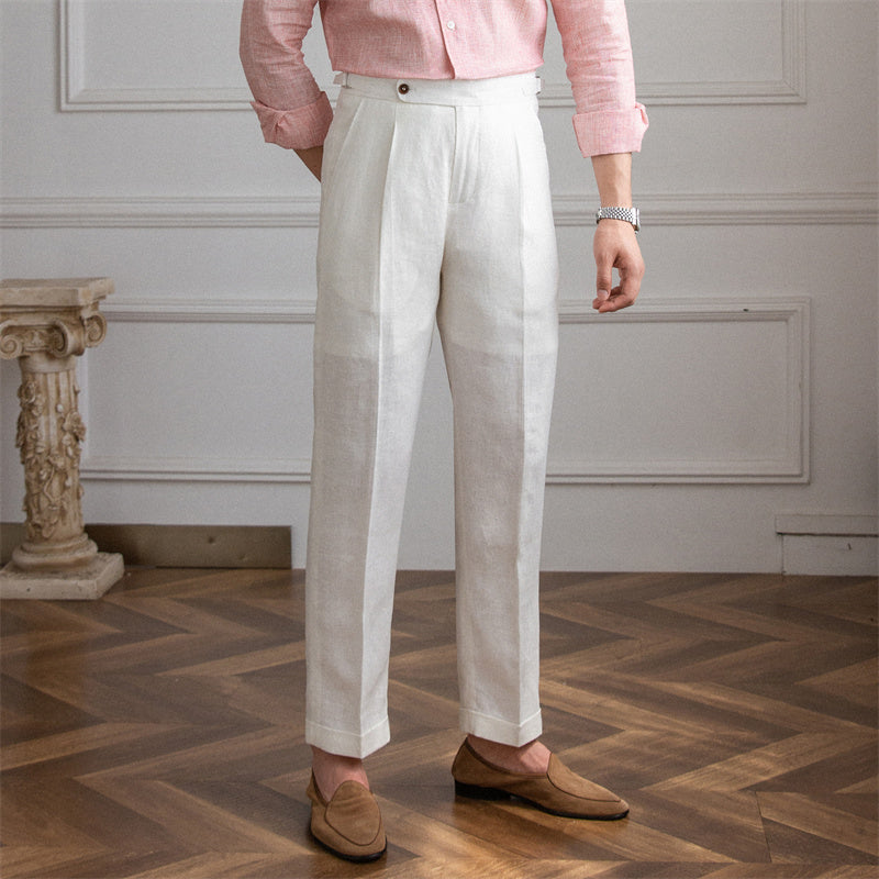 Riviera Linen Straight Fit Pleated Trousers