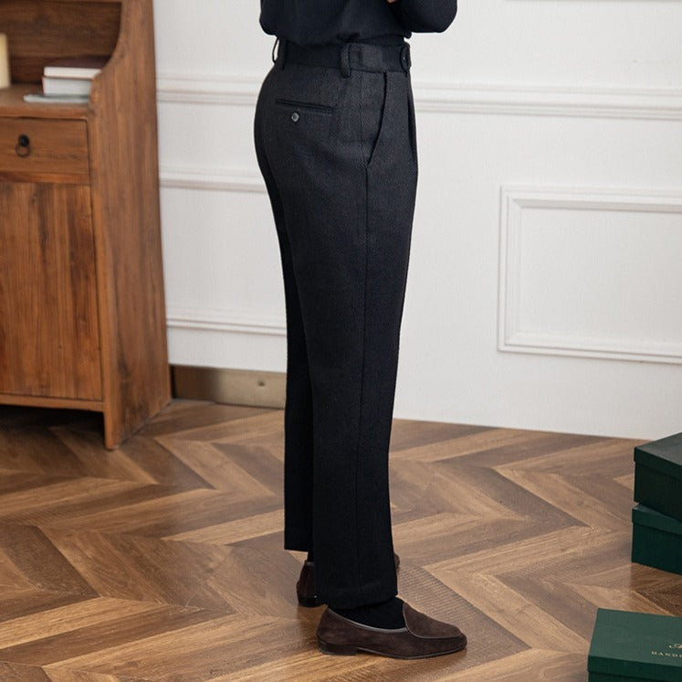 Julio Wool Blend Herringbone Trousers - Black