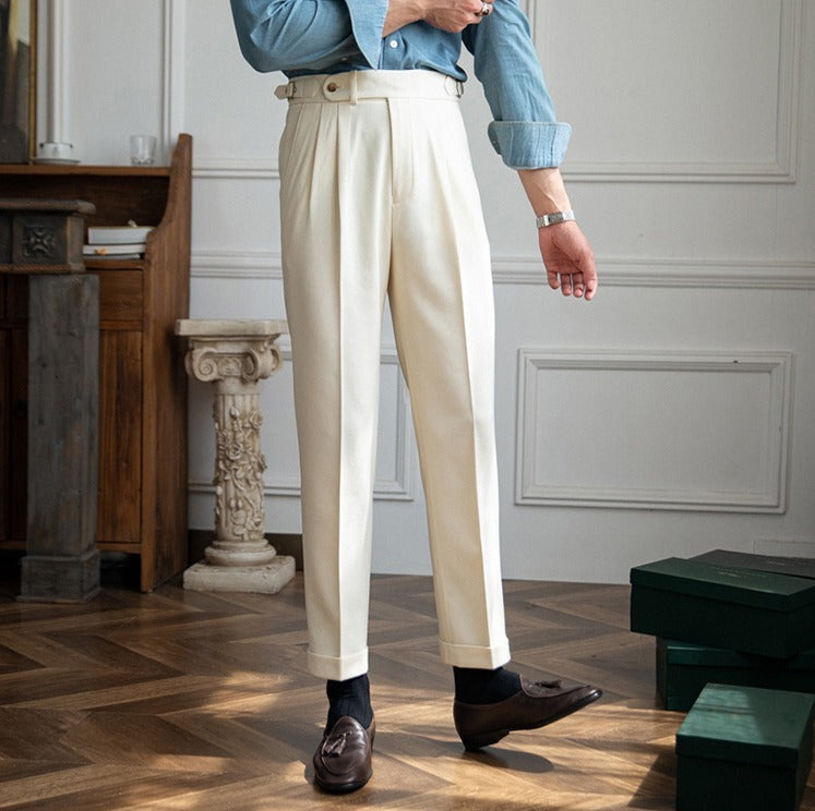 Montserrat Wool Blend Textured Pleated Trousers