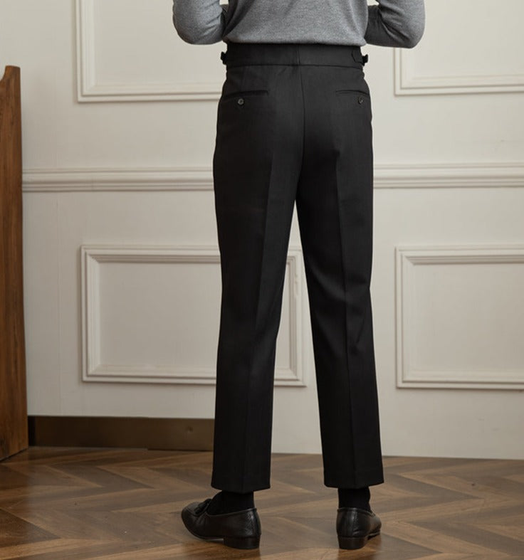 Tuscany Herringbone Wool Blend Double Pleated Trousers