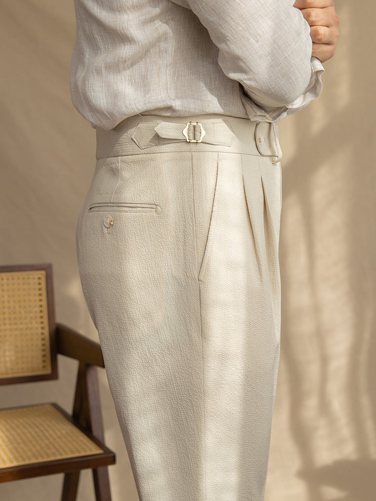 Monte Carlo Seersucker Pleated Trousers