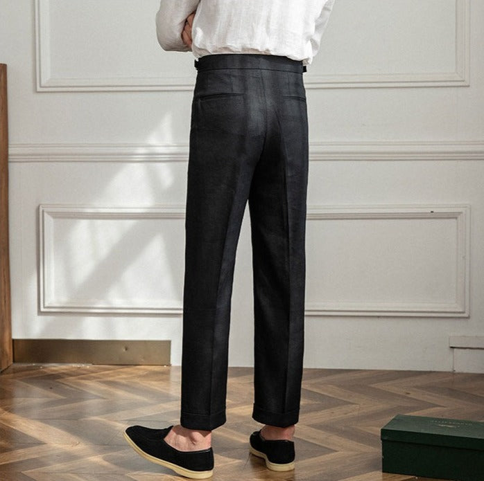 Riviera Linen Straight Fit Pleated Trousers