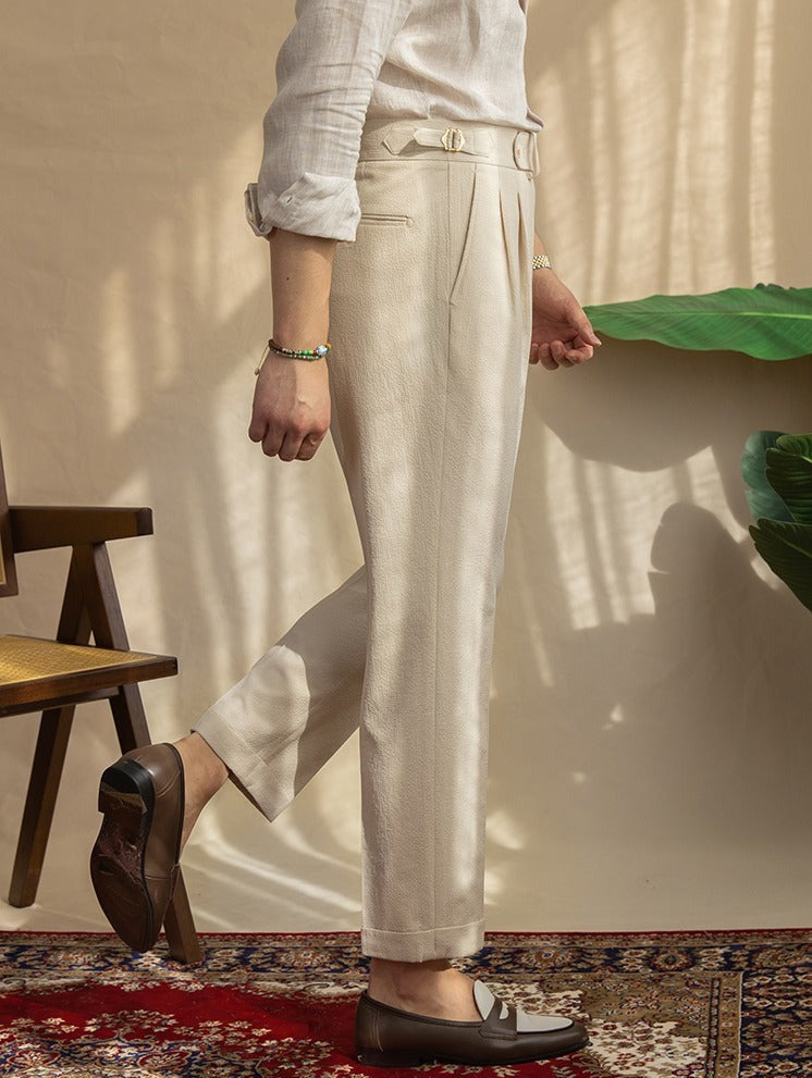 Monte Carlo Seersucker Pleated Trousers