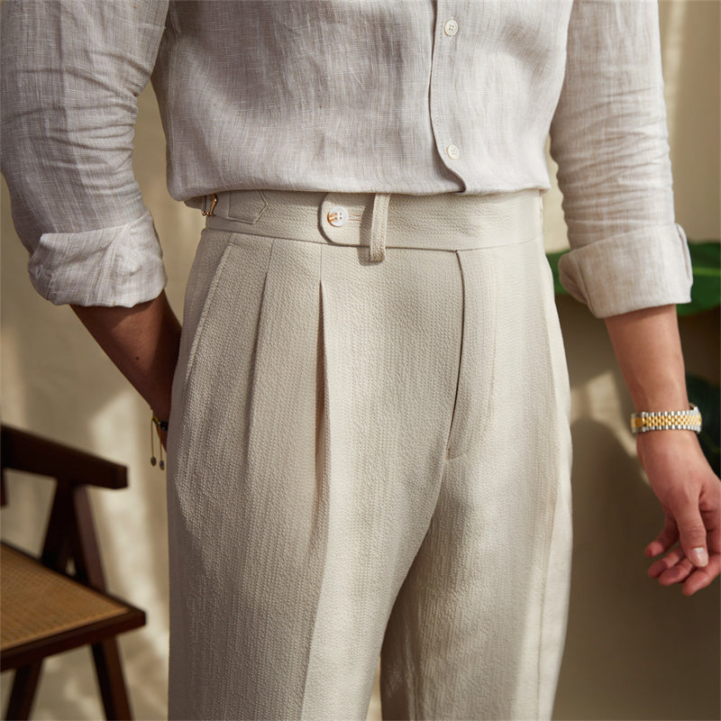 Monte Carlo Seersucker Pleated Trousers