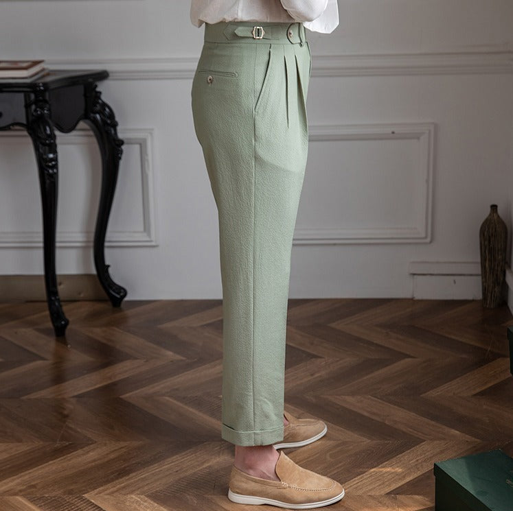 Positano Seersucker Airy Double Pleated Trousers