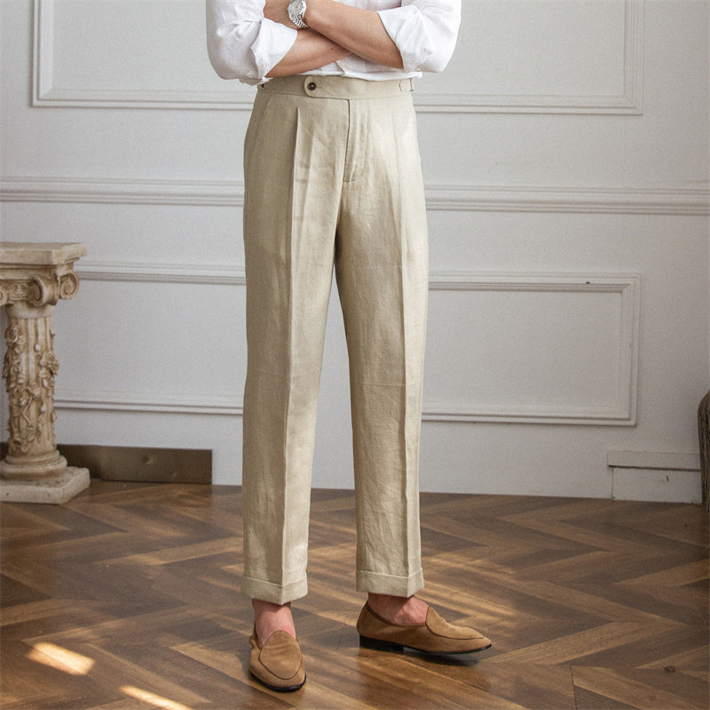 Riviera Linen Straight Fit Pleated Trousers