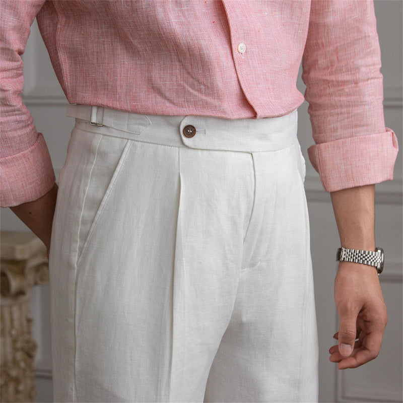 Riviera Linen Straight Fit Pleated Trousers