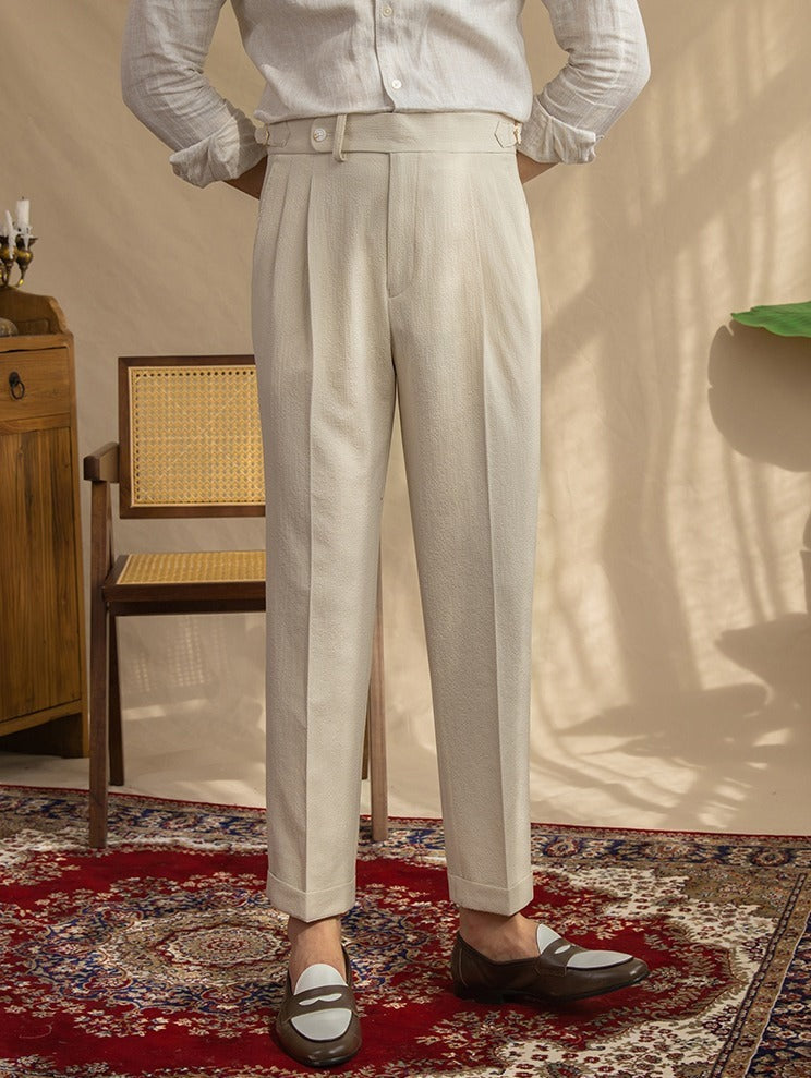 Monte Carlo Seersucker Pleated Trousers