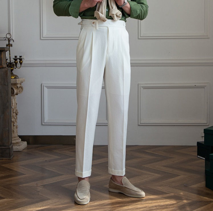 Positano Seersucker Airy Double Pleated Trousers