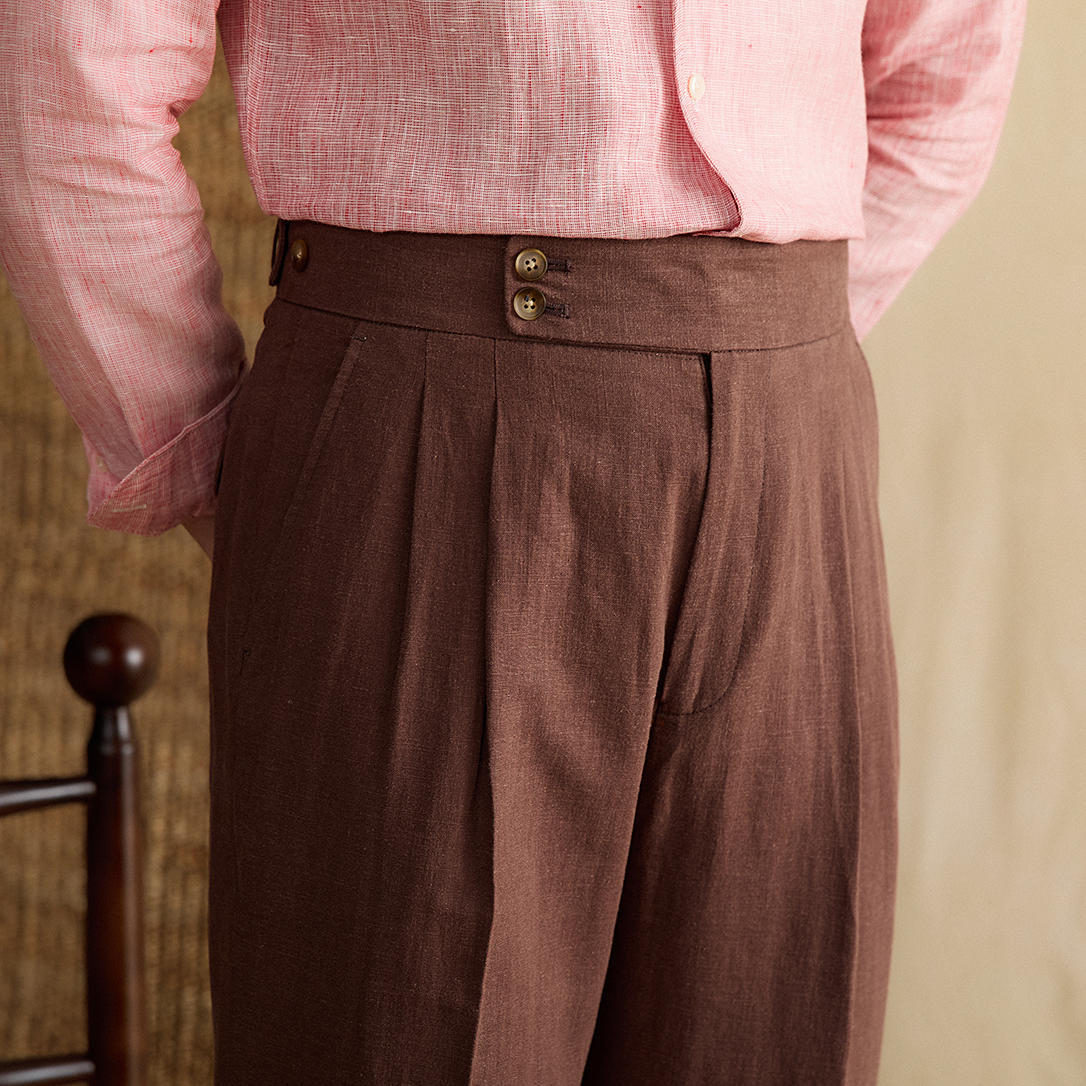 Soho Linen Double Button Pleated Trousers