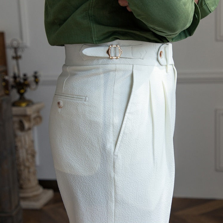 Positano Seersucker Airy Double Pleated Trousers