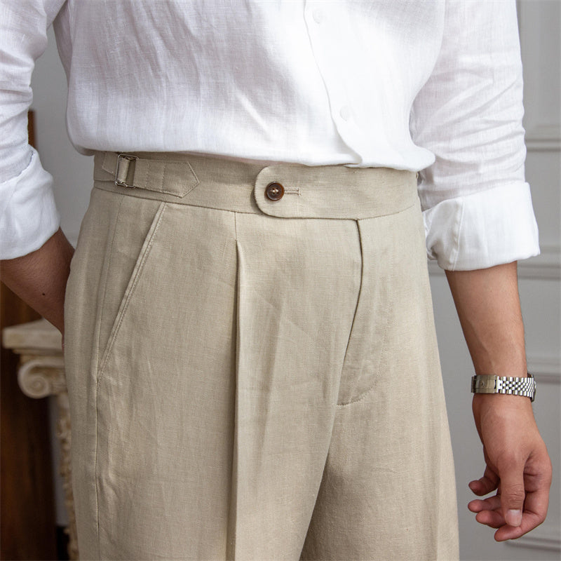 Riviera Linen Straight Fit Pleated Trousers