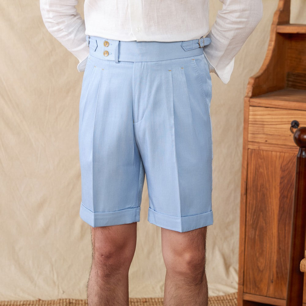 Saville Cotton Blend Pleated Shorts