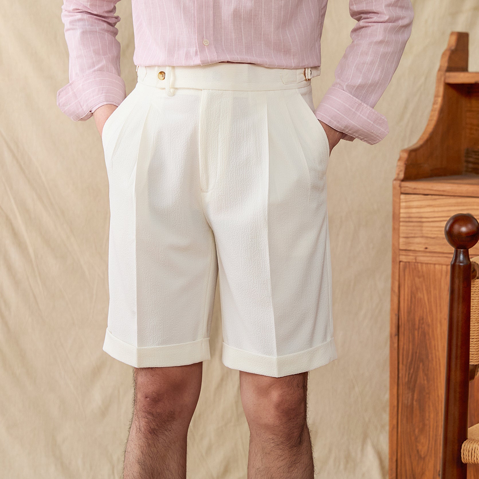 Rías Seersucker Pleated Shorts