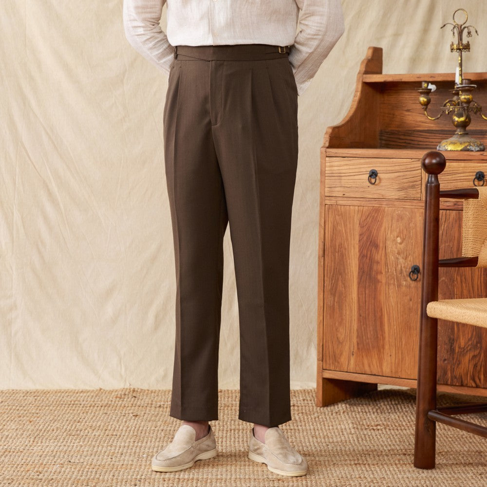 St. Maxime Linen Blend Double Pleated Straight Fit Trousers