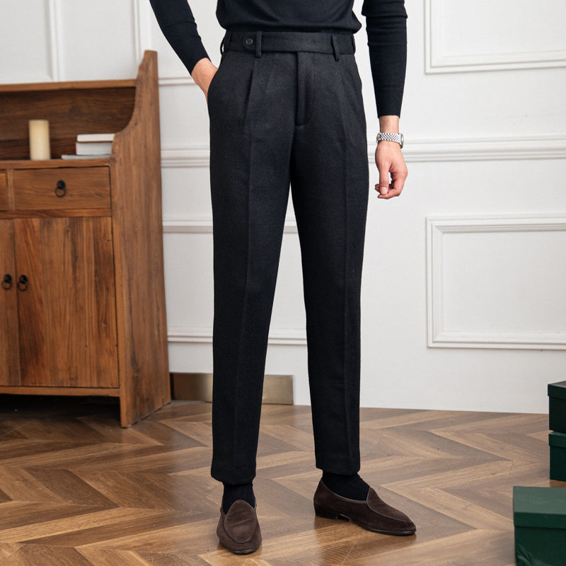 Julio Wool Blend Herringbone Trousers - Black