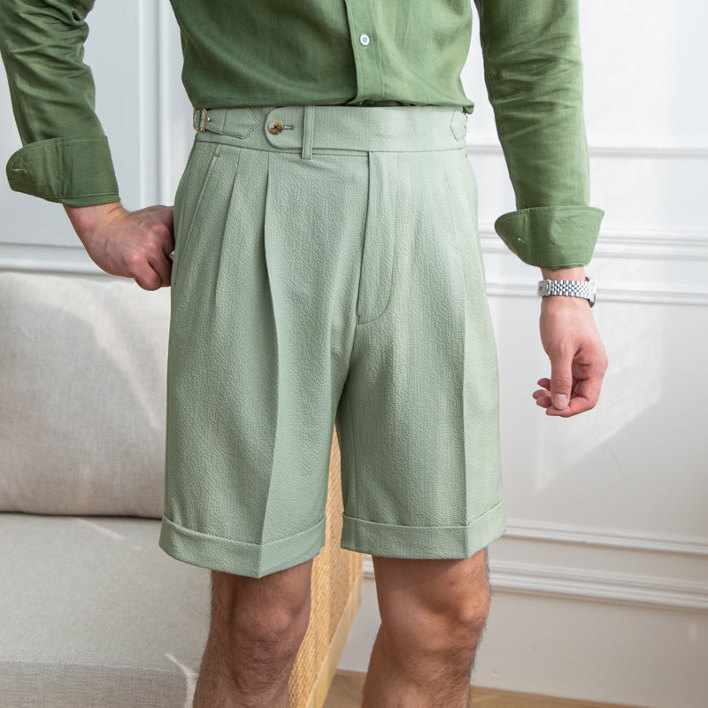 Marino Seersucker Pleated Shorts