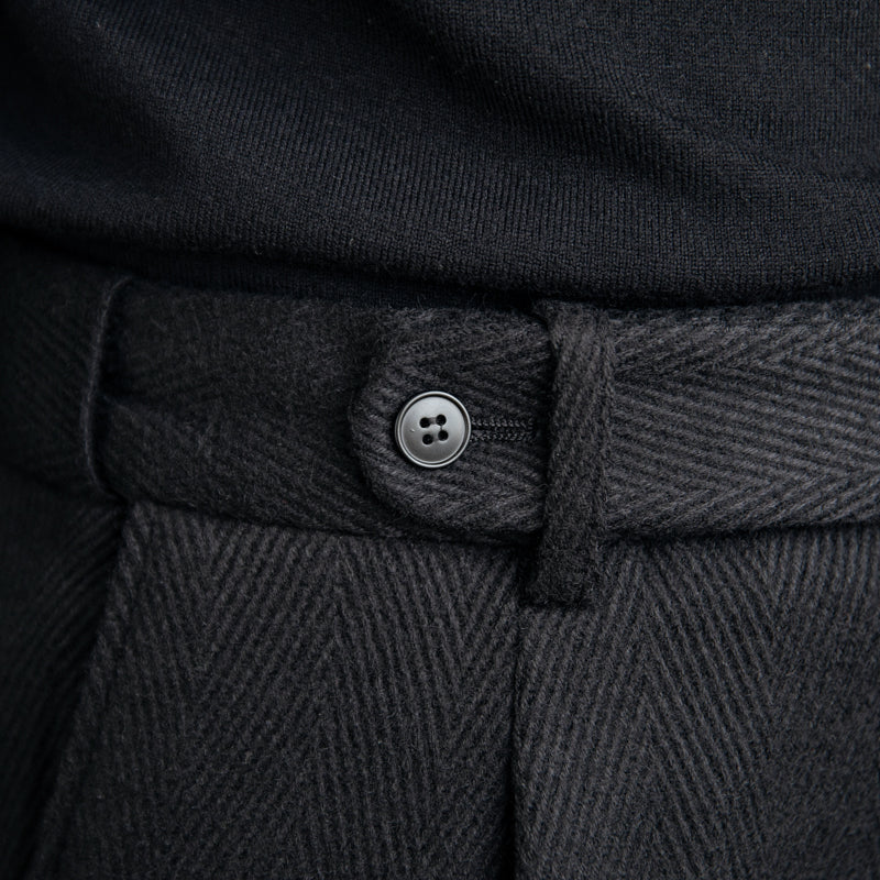 Julio Wool Blend Herringbone Trousers - Black