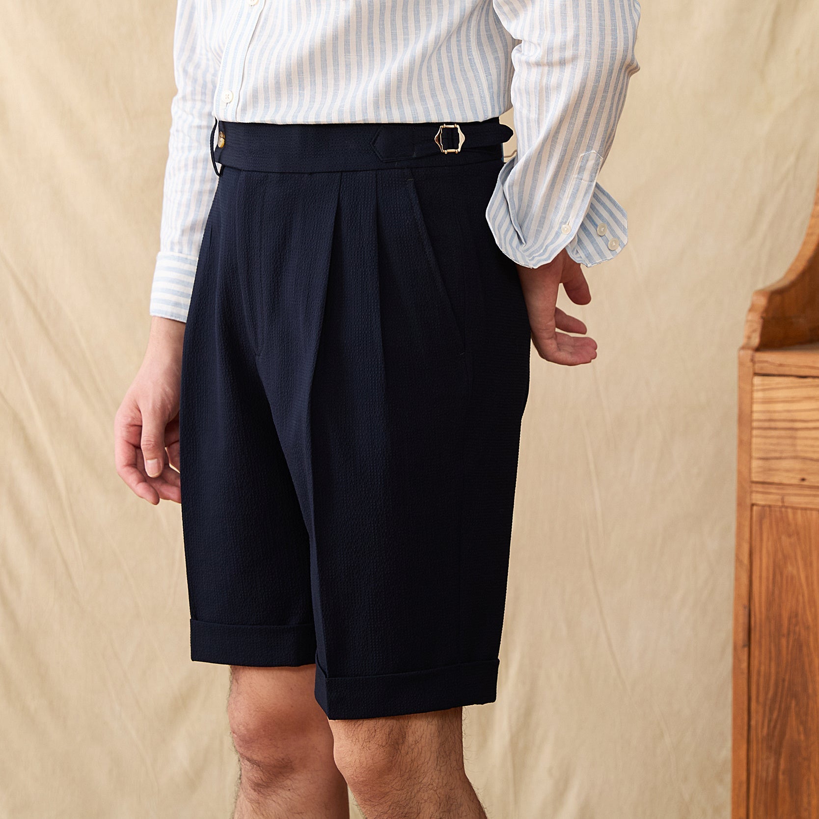 Rías Seersucker Pleated Shorts