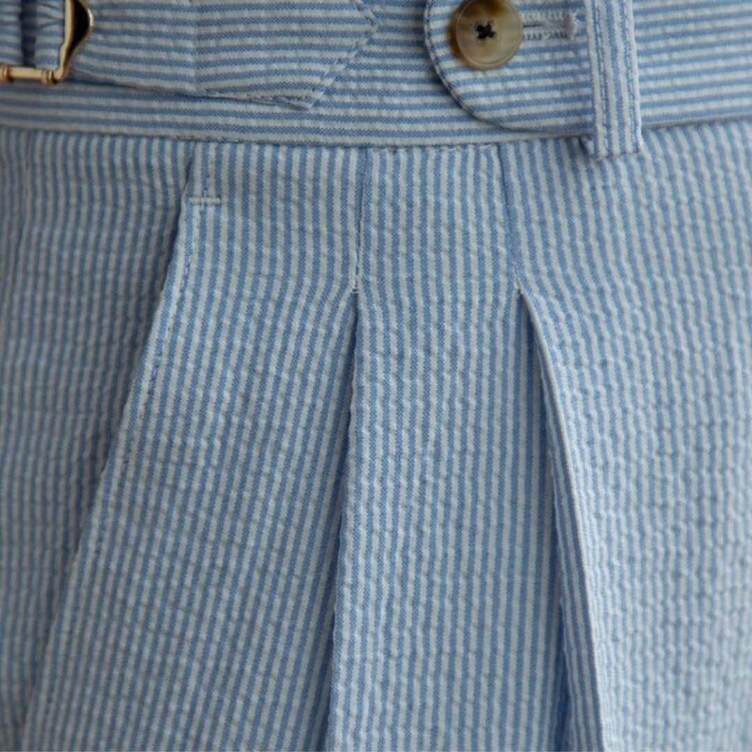 Capri Seersucker Pleated Trousers: Soft Blue