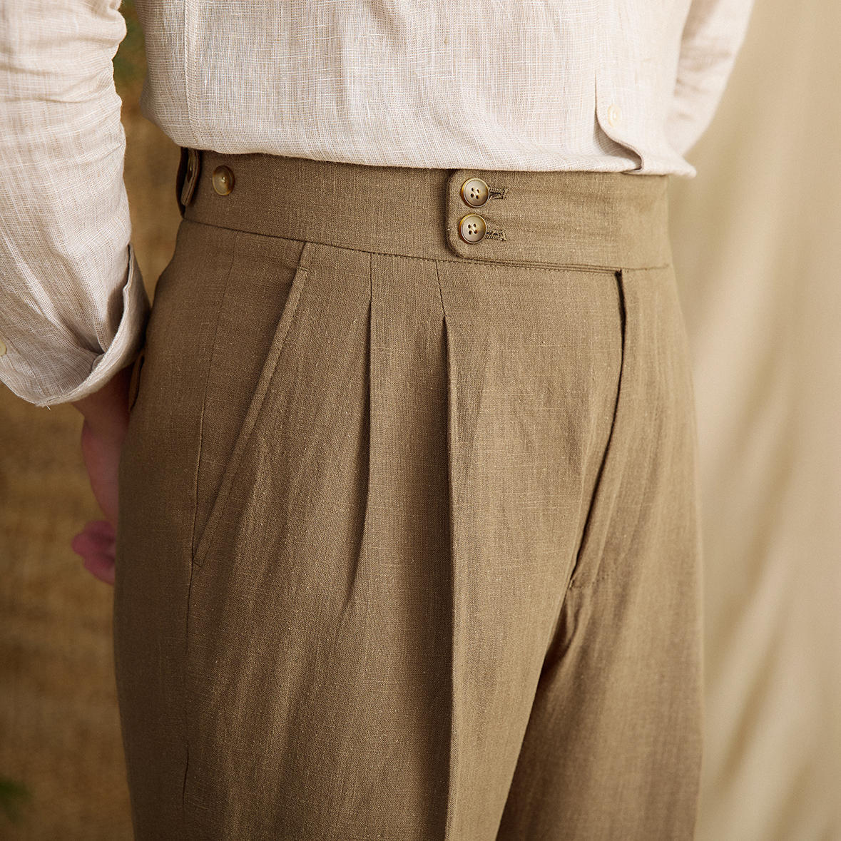 Soho Linen Double Button Pleated Trousers