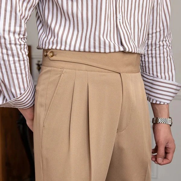 Lapez Straight Fit Pleated Trousers: Double Button