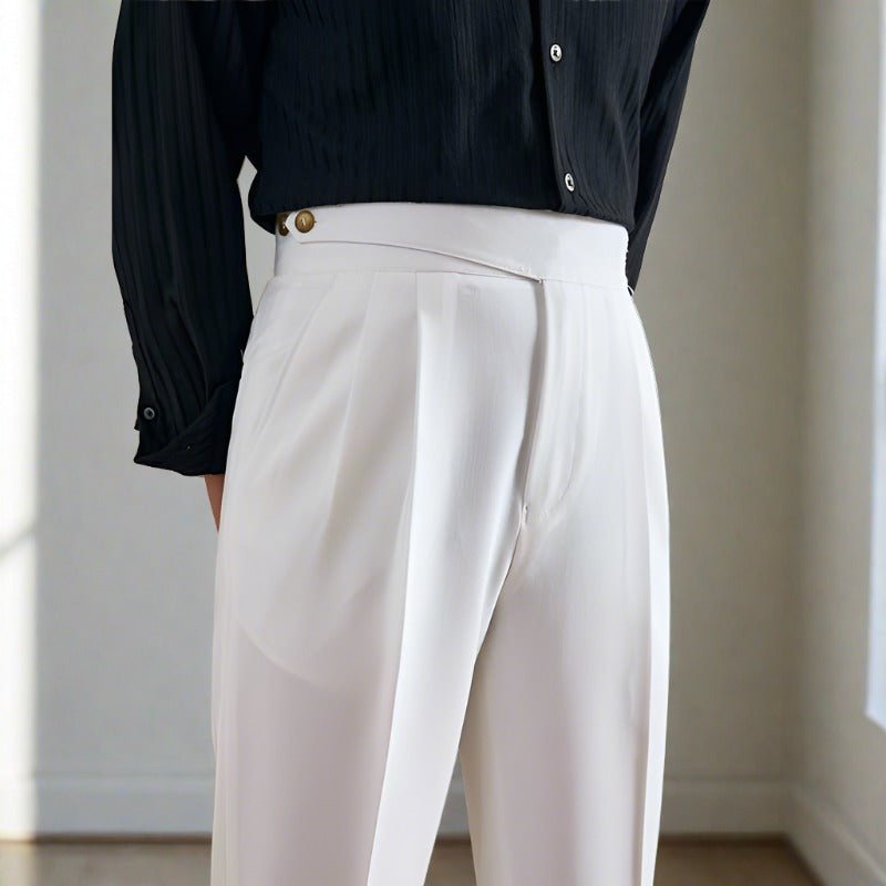 Lapez Straight Fit Pleated Trousers: Double Button