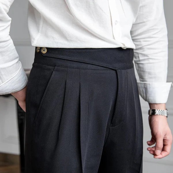 Lapez Straight Fit Pleated Trousers: Double Button