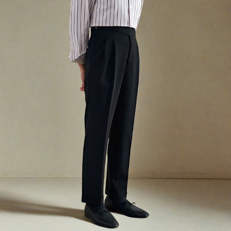 Lapez Straight Fit Pleated Trousers: Double Button