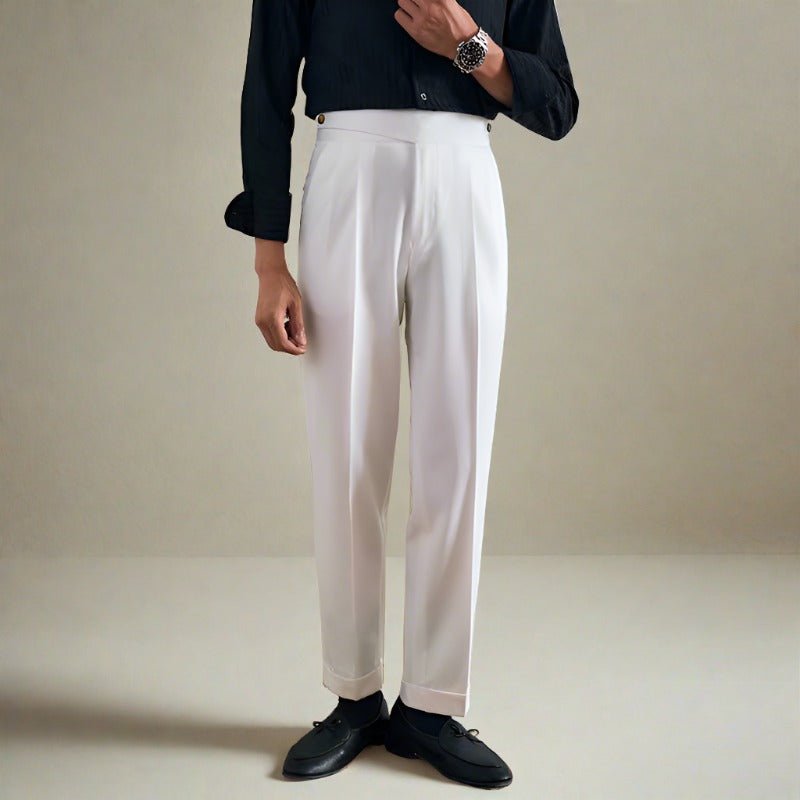 Lapez Straight Fit Pleated Trousers: Double Button