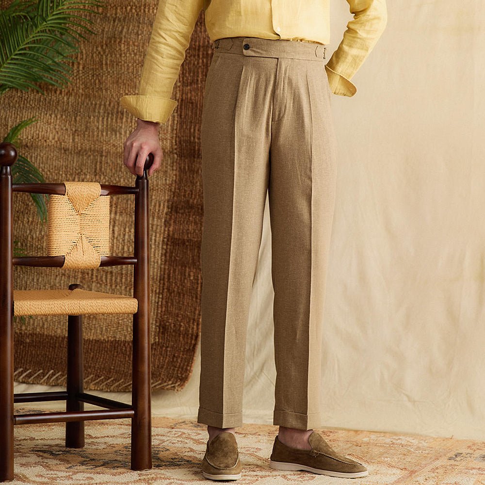 Tuscan Linen Blend Pleated Trousers