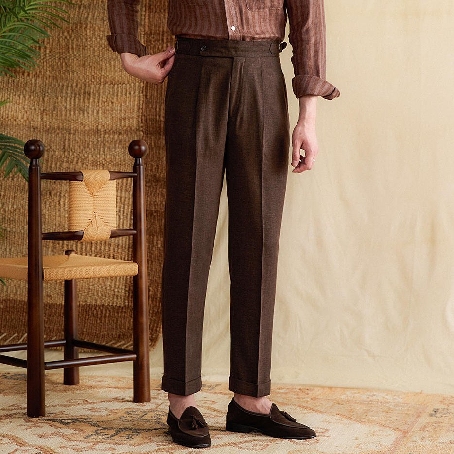 Tuscan Linen Blend Pleated Trousers